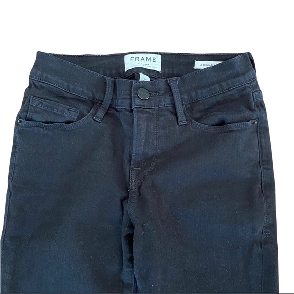 Frame Denim Le Skinny de Jeanne Raw-Edge Step Hem Jeans Size 25 Black Wash - Picture 5 of 14